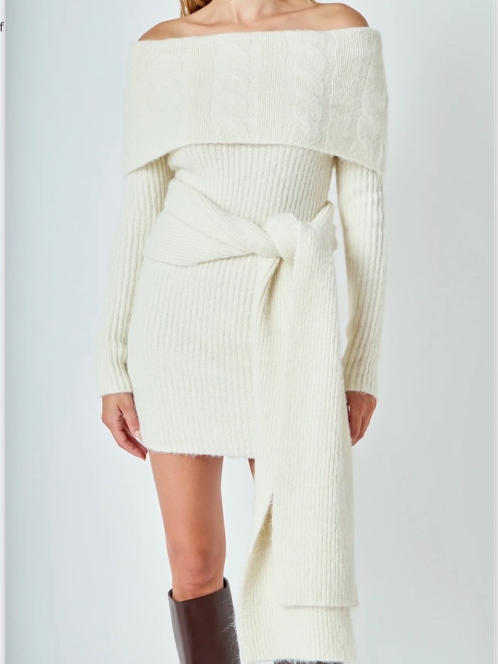 White Sweater Dress Off-Shoulder